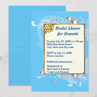 Convites Chá de panela de Imagem de Frame & Diamantes Azul 