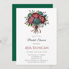 Convites Chá de panela de inverno Burgundy & Emerald Peony