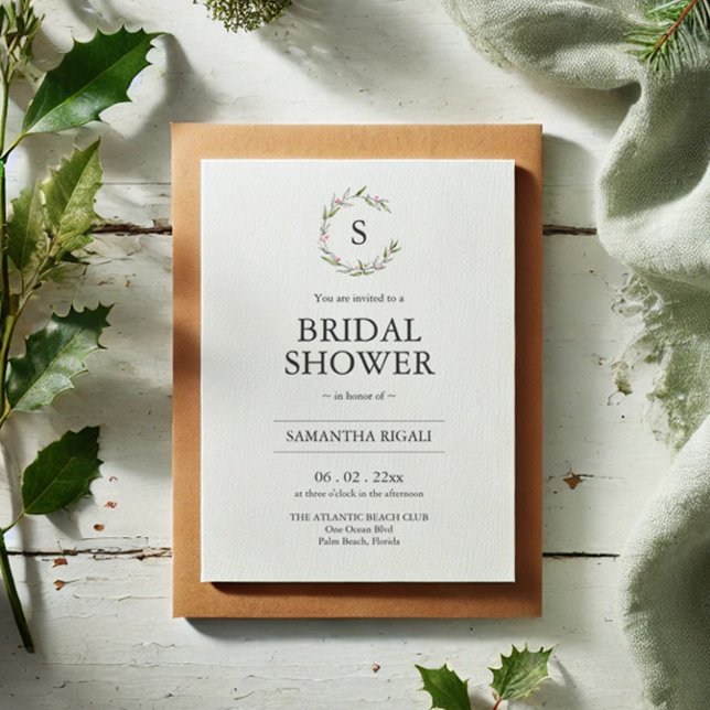 Convites Chá de panela de inverno com código QR (Bridal shower invitations Christmas botanical line art by Victoria Grigaliunas Do Tell A Belle)
