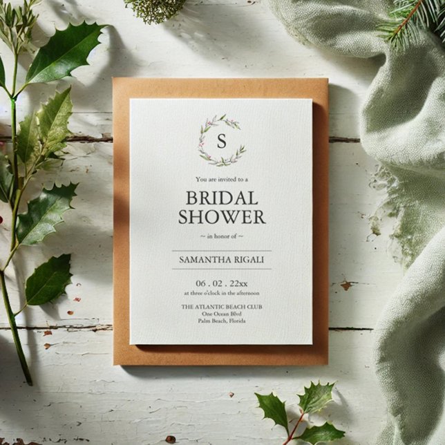 Convites Chá de panela de inverno com código QR (Bridal shower invitations Christmas botanical line art by Victoria Grigaliunas Do Tell A Belle)