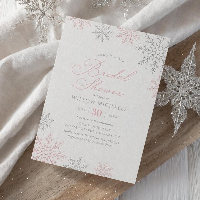 Convites Chá de panela de inverno com Floco de Neve Rosa (Criador carregado)