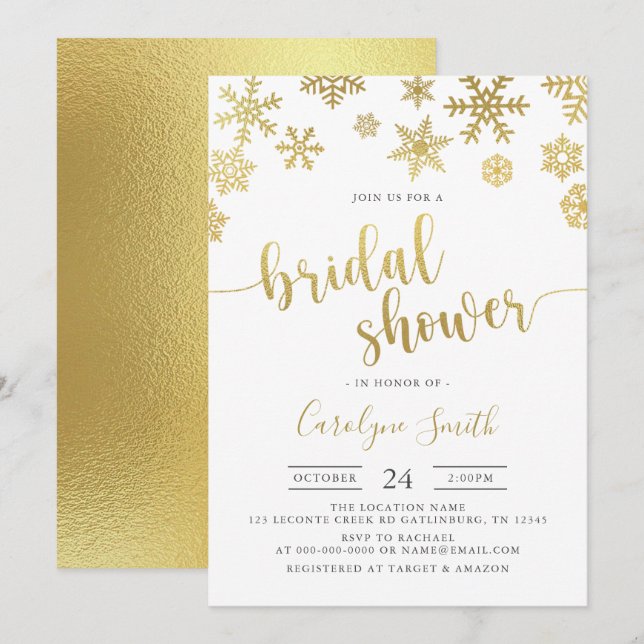 Convites Chá de panela de inverno em floco de neve (Frente/Verso)