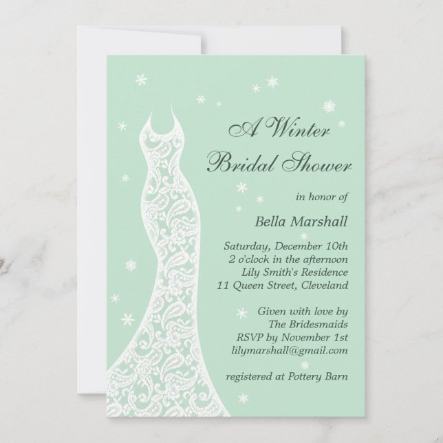 Convites Chá de panela de inverno Lacy Mint (Frente)