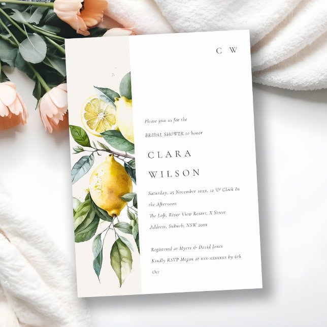 Convites Chá de panela de Jardim de Limão Amarelo Mínimo Bo (Criador carregado)