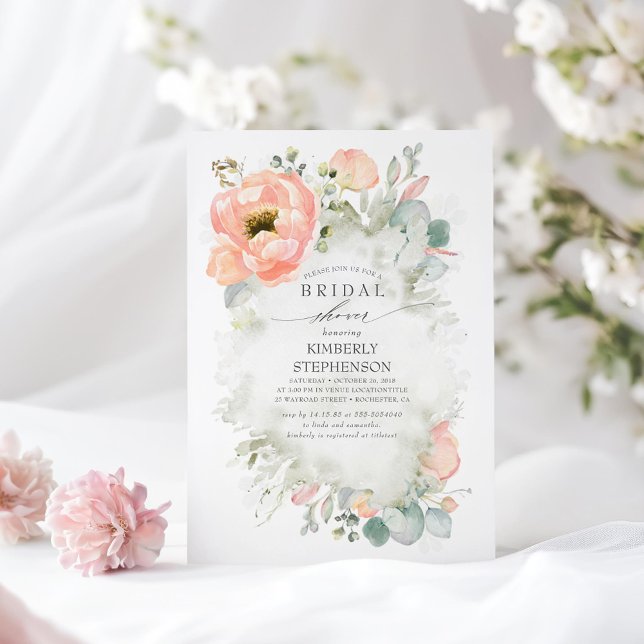Convites Chá de panela de Jardim Elegante Boho Peach (Floral Romantic Bridal Shower Invitations)