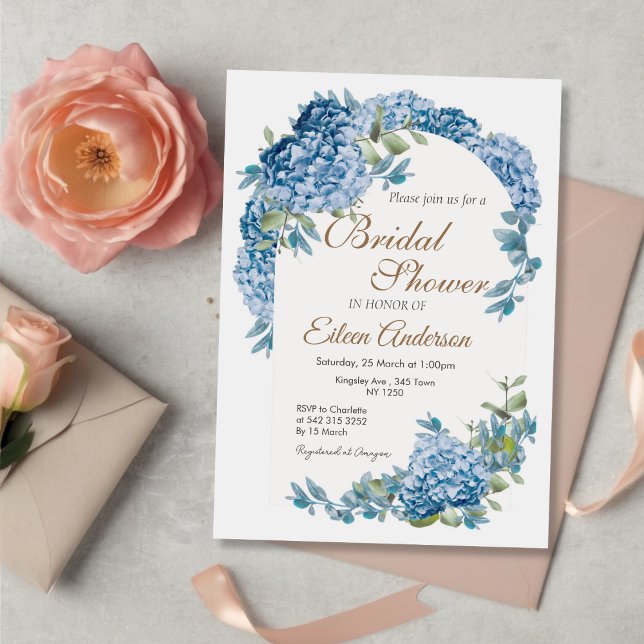 Convites Chá de panela de Jardim Floral Azul (Blue Floral Garden Bridal Shower invitation)