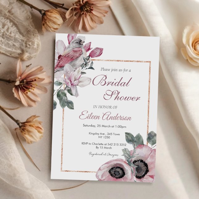 Convites Chá de panela de Jardim Floral Rosa (Pink Floral Garden Bridal Shower invitation)