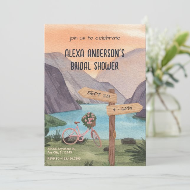 Convites Chá de panela de lago estético aquarela (Em pé/Frente)