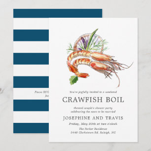 Convites Chá de Panela de Lagostim Mínimo Casal Faixa Ocean