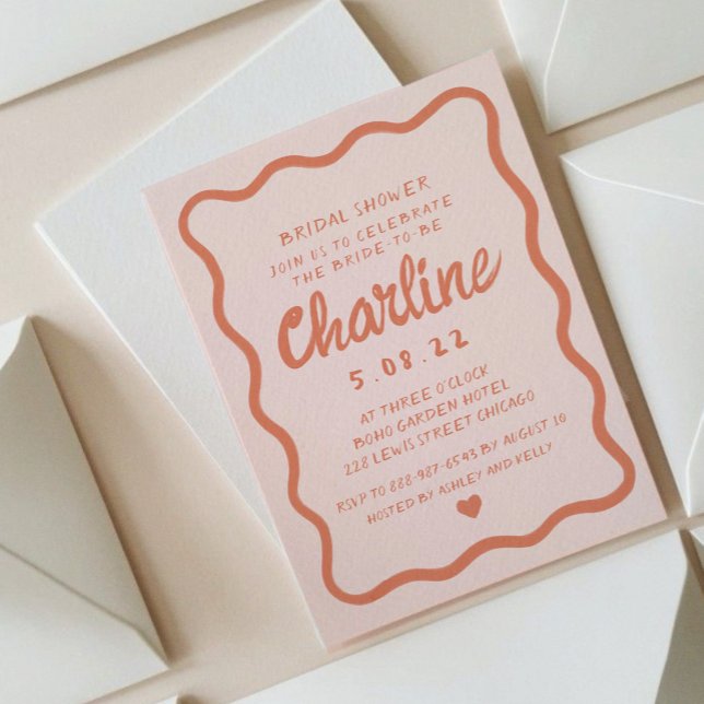 Convites Chá de panela de letra vermelha e rosa-ondulado re (Criador carregado)