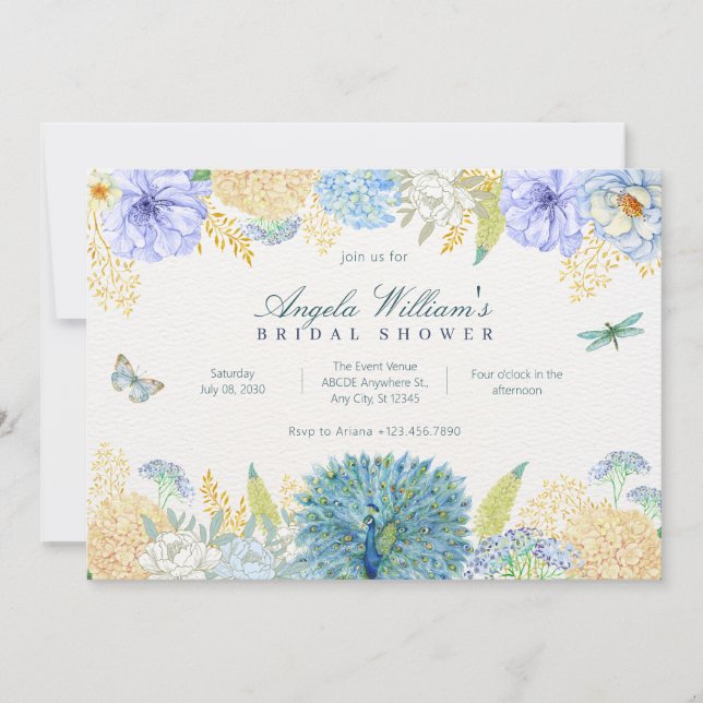 Convites Chá de panela de libélula floral de aquarela (Frente)