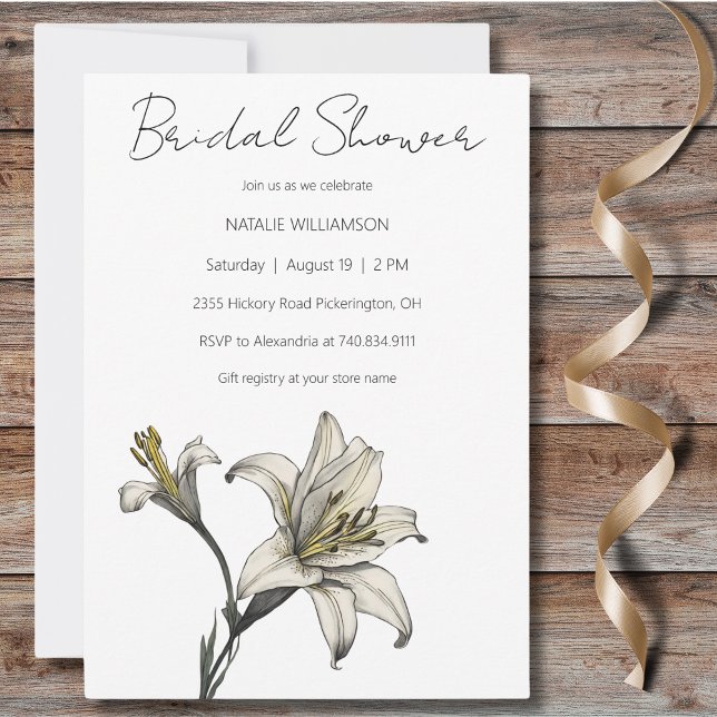 Convites Chá de panela de Lily Branca Minimalista (Criador carregado)