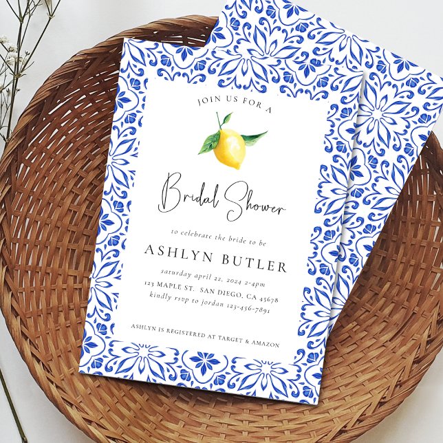 Convites Chá de panela de limão Azulejos do Mediterrâneo (Criador carregado)