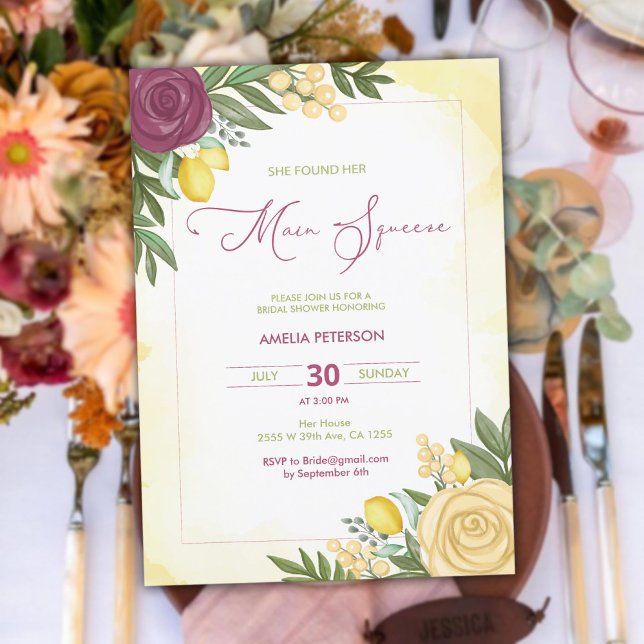 Convites Chá de panela de limão brilhante de Citrus Bright (Main Squeeze Citrus Bright Lemon Bridal Shower Invitation)
