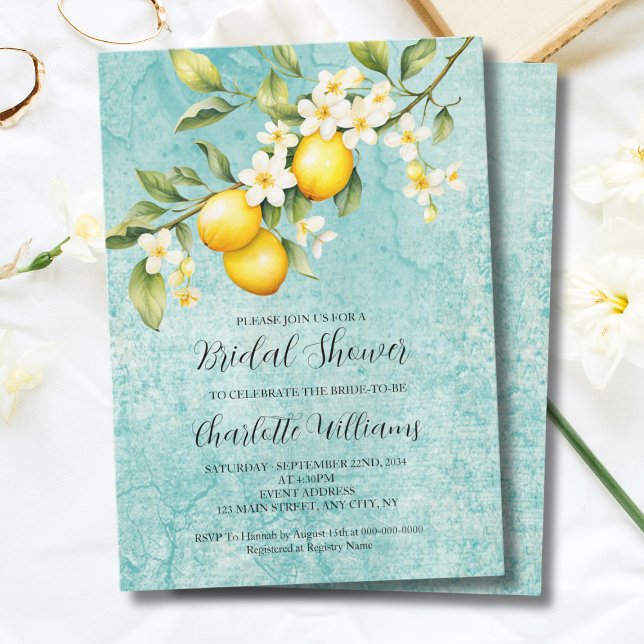 Convites Chá de panela de Limão de Aquarela (Watercolor Lemon Themed Bridal Shower Invitation
)