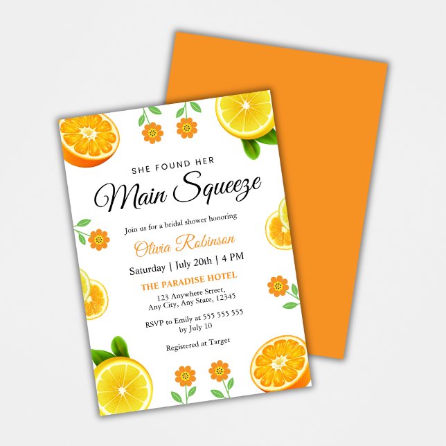 Convites Chá de panela de limão de Citrus Summer (Main Squeeze Citrus Summer Lemon Bridal Shower Invitation )