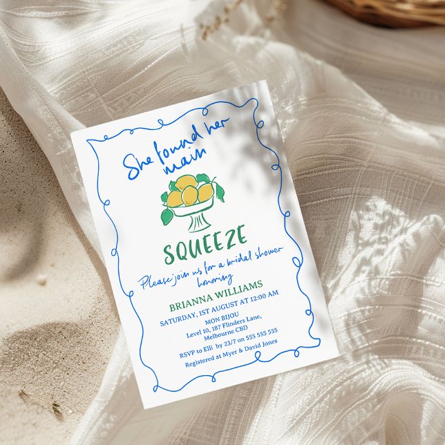 Convites Chá de panela de limão de espreme principal capric (Illustrated Main Squeeze Bridal Shower Invitation, Whimsical Hand Drawn Lemons Bridal Shower Invite)