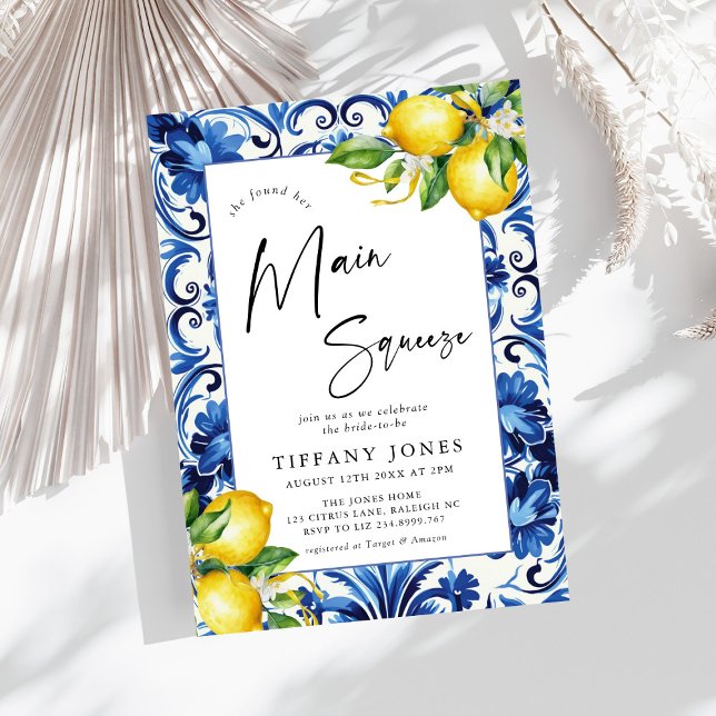 Convites Chá de panela de limões Azulejos azuis do Mediterr (Criador carregado)