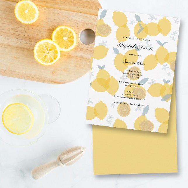 Convites Chá de panela de limões de citrinos de Pastel mode (Modern Pastel Citrus Lemons Bridal Shower Invitation)