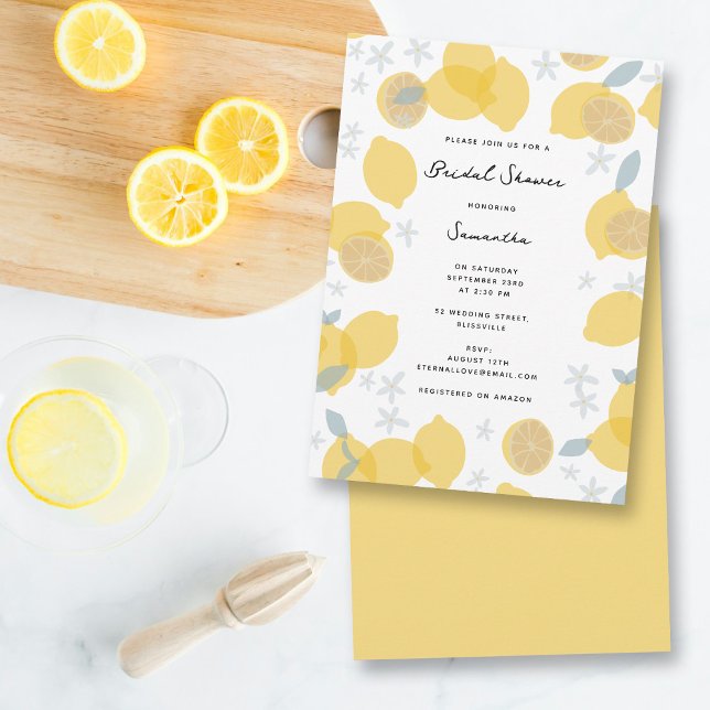 Convites Chá de panela de limões de citrinos de Pastel mode (Modern Pastel Citrus Lemons Bridal Shower Invitation)