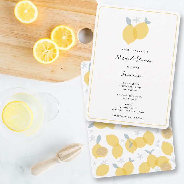 Convites Chá de panela de limões de citrinos simples e mode (Modern Simple Pastel Citrus Lemons Bridal Shower Invitation)