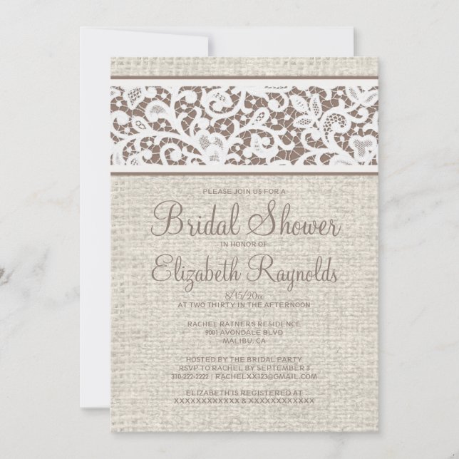 Convites Chá de panela de Linen Burlap Russo Brown (Frente)