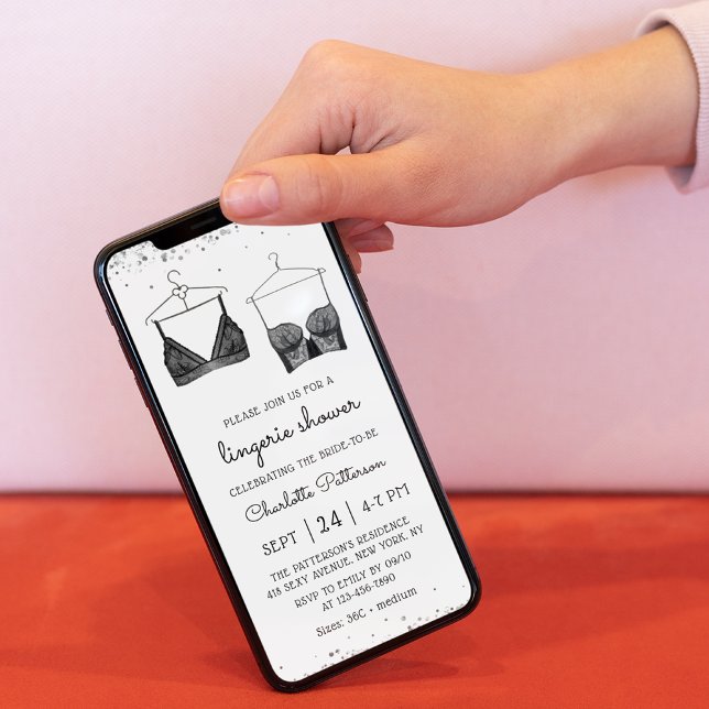 Convites Chá de panela de Lingerie de Aquarela Preta (Criador carregado)