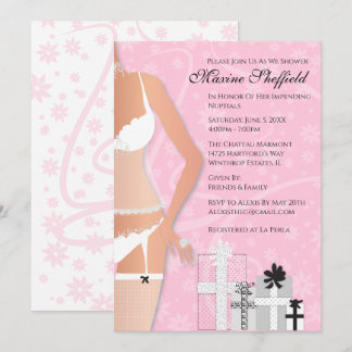 Convites Chá de panela de Lingerie Diamond, rosa e branco