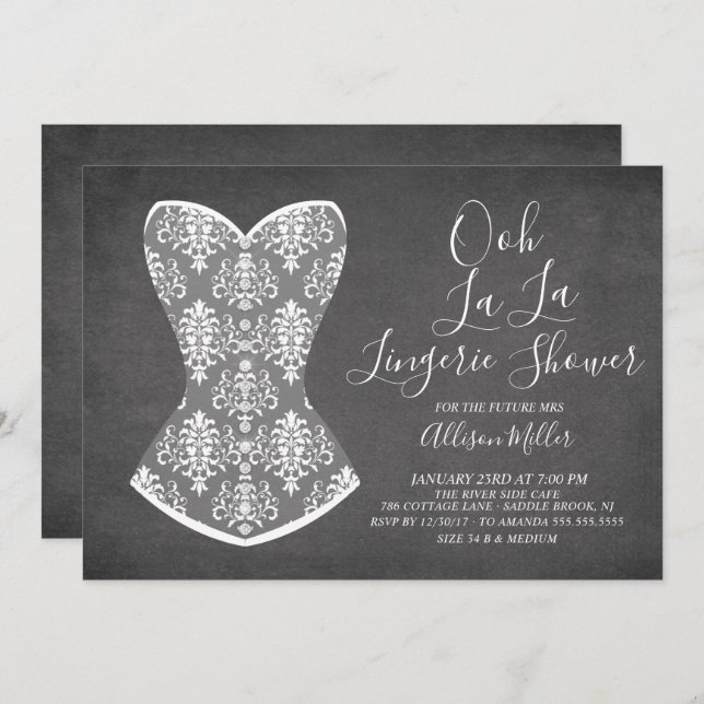 Convites Chá de panela de Lingerie do Corset Branco (Frente/Verso)