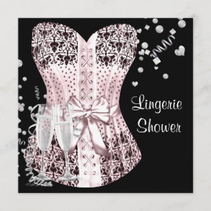 Convites Chá de panela de Lingerie do Corset Preto Rosa
