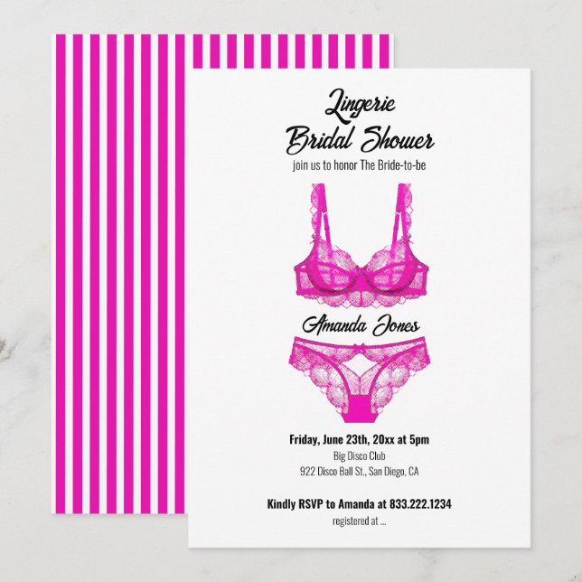 Convites Chá de panela de Lingerie rosa (Frente/Verso)