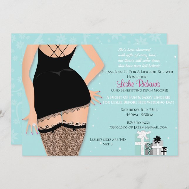 Convites Chá de panela de Lingerie Sparkle azul (Frente/Verso)