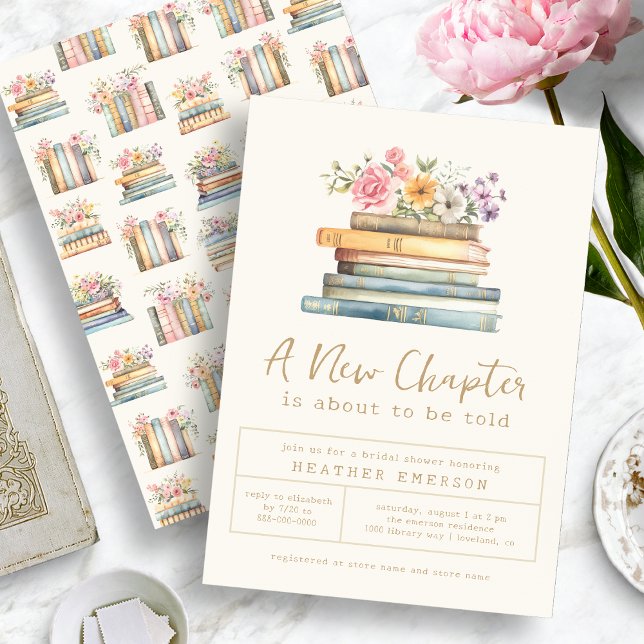 Convites Chá de panela de Livros Florais (Wildflower and Books Bridal Shower Invitation
)