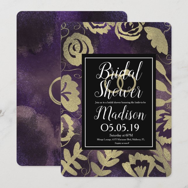 Convites Chá de panela de Lixeira Dourada do Rosa do Jardim (Frente/Verso)