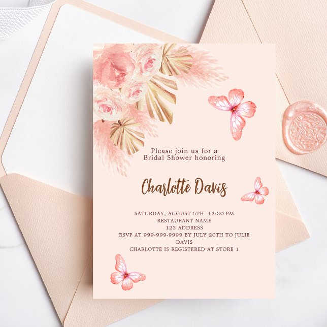 Convites Chá de panela de luxo rosa-borboleta (Criador carregado)