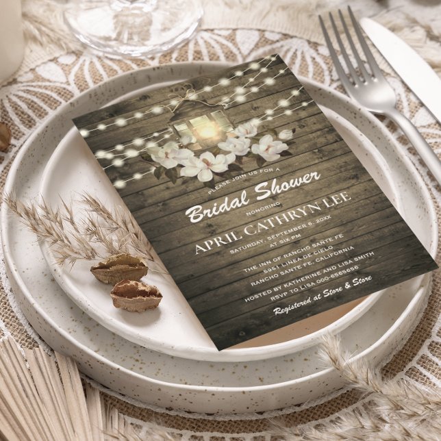 Convites Chá de panela de Luzes Florais de Madeira Rústica (Criador carregado)