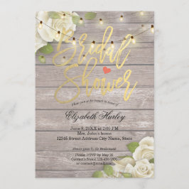 Convites Chá de panela de Luzes Florais de Madeira Rústica