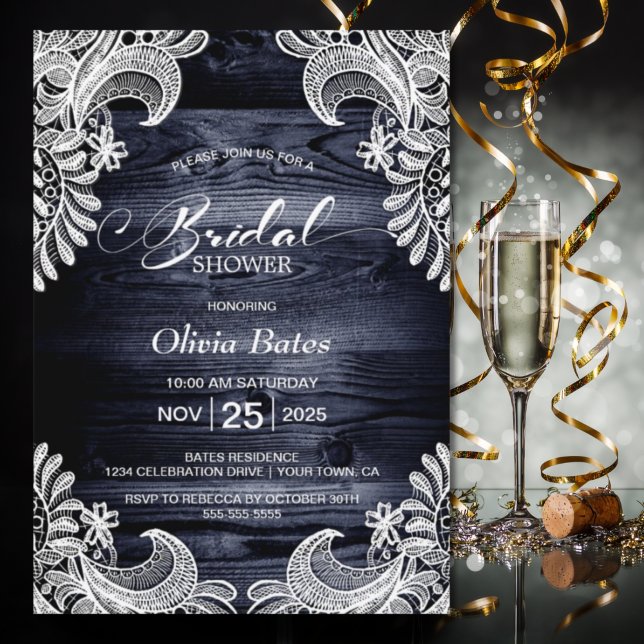 Convites Chá de panela de Madeira Azul Branco (Criador carregado)