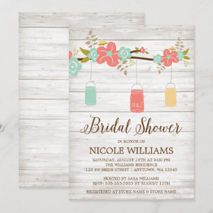 Convites Chá de panela de madeira coral rústico do ramo d