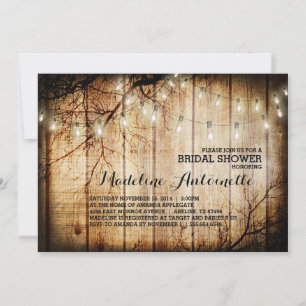 Convites Chá de panela de madeira de árvore de luzes de cad