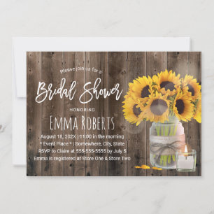 Convites Chá de panela de madeira de girassol Mason Jar Ba