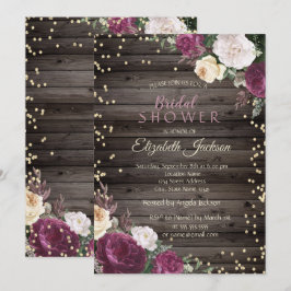 Convites Chá de panela de Madeira Floral Dourada Burgundy