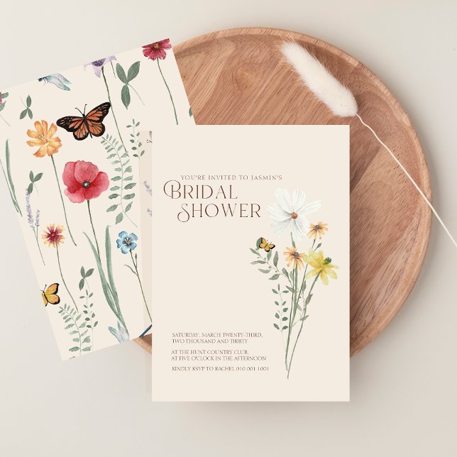 Convites Chá de panela de Margarida Amarelo Amarelo (Whimsical Daisy Yellow Wildflowers Bridal Shower Invitation)