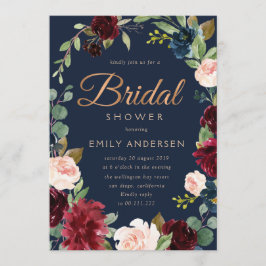 Convites Chá de panela de marinho burgundy do script de Bro