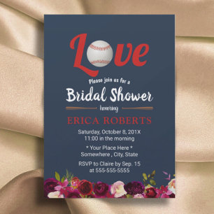 Convites Chá de panela de Marinho Floral de Baseball Love