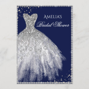Convites Chá de panela de Marinho Sparkle Dress Silver