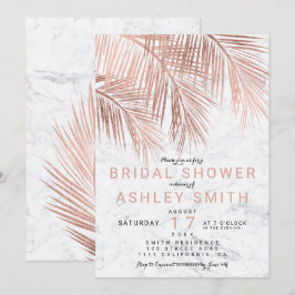 Convites Chá de panela de mármore de palmeira rosa moderno