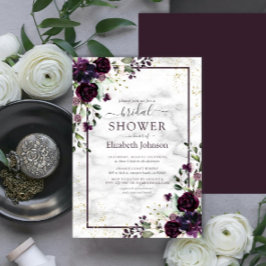 Convites Chá de panela de Mármore Dourado com Plum Roxo