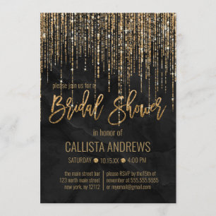 Convites Chá de panela de mármore preto Dourado com pérolas