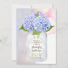 Convites Chá de panela de Mason Jar Hydrangea Blue Watercol
